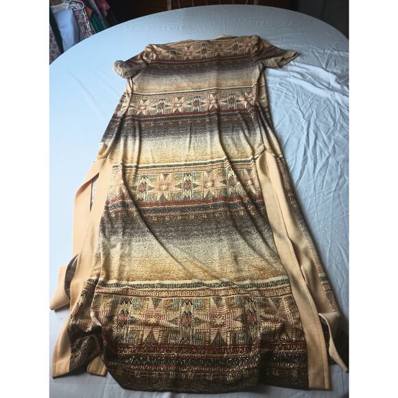 Joseph Ribkoff Gold Brown Ochre Foil Detail Short Sleeve Maxi Cardigan Duster 8 - Picture 8 of 8